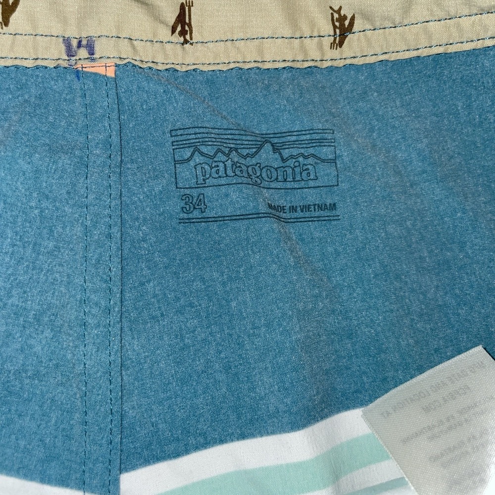 Patagonia Wavefarer Board Shorts Mens 34 Blue Orange Striped Beach - Picture 3 of 5